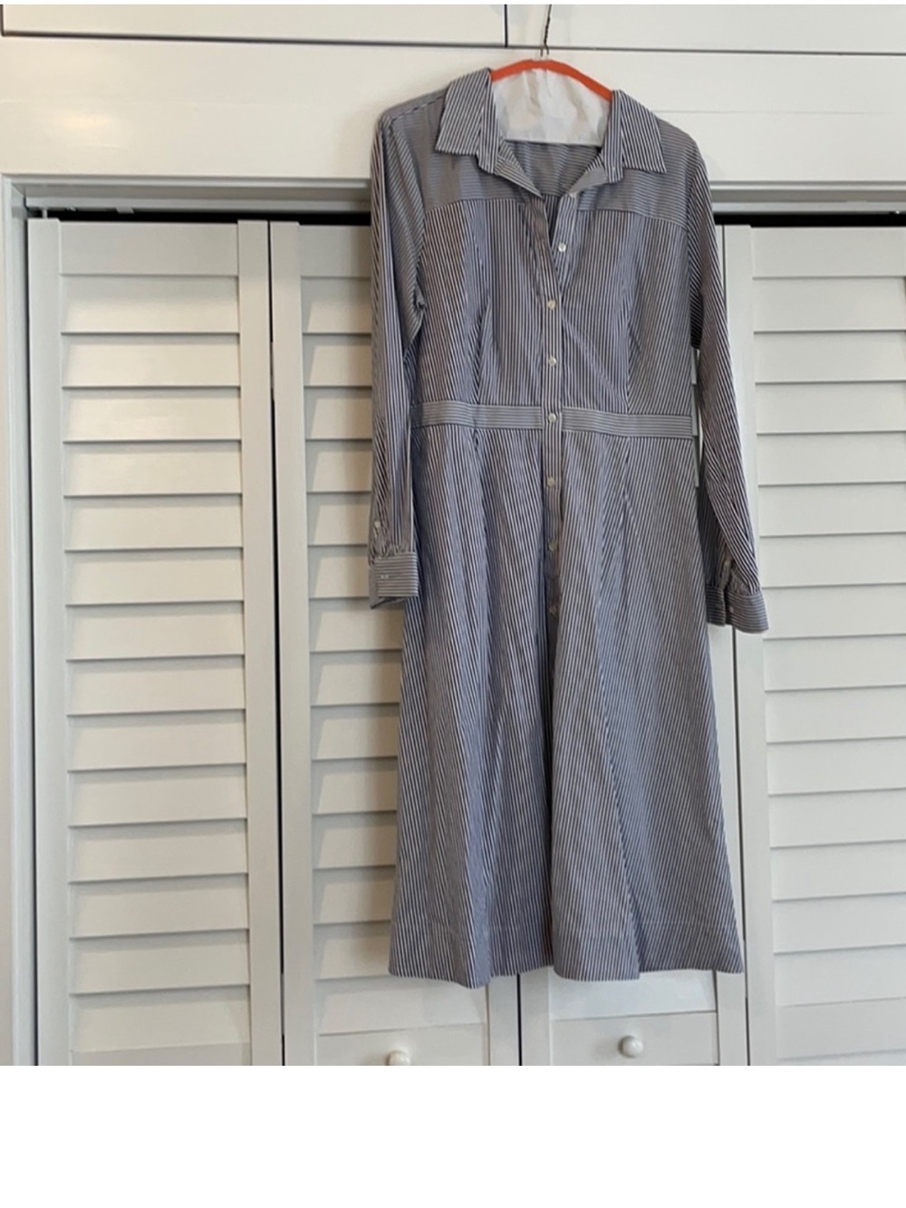 J. Crew Blue and White Striped Midi Shirt Dress
